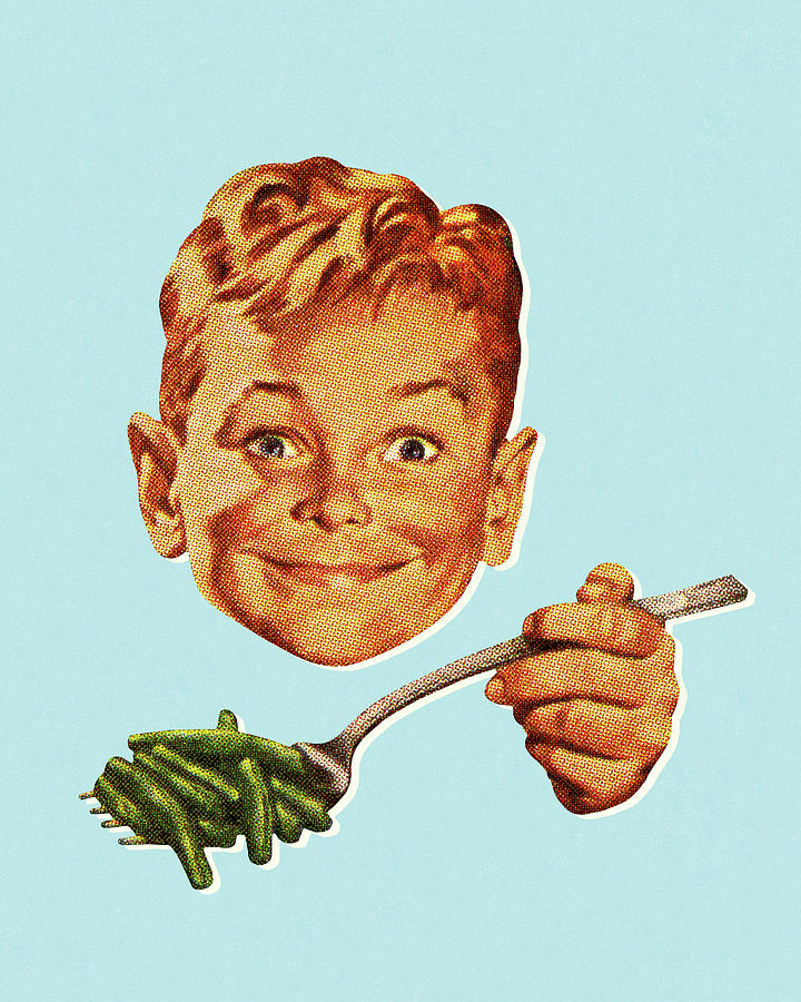 Vintage Drawing - Boy Eating Green Beans by CSA Images