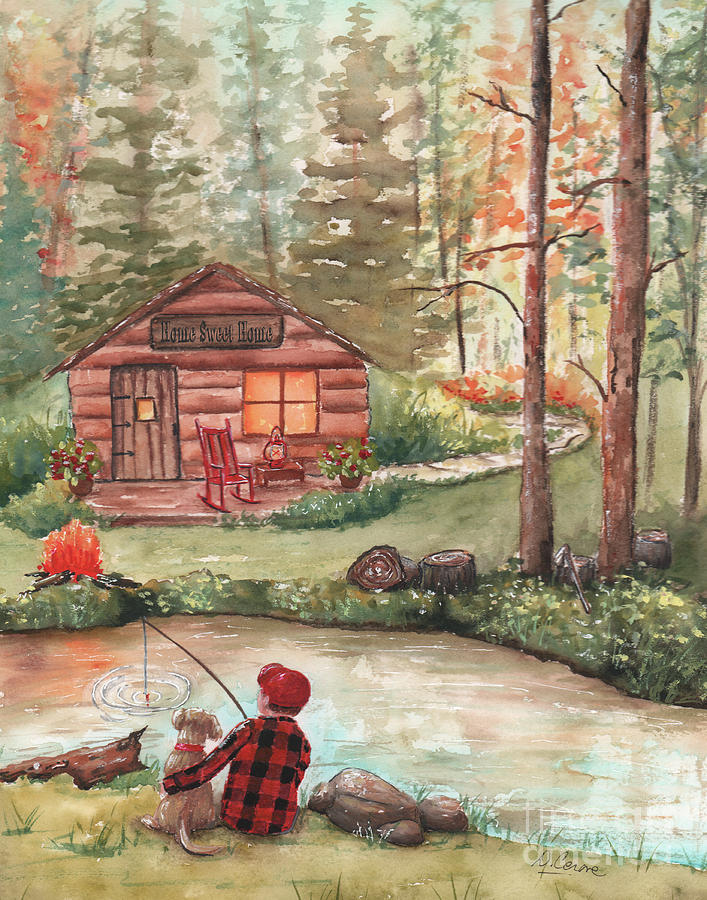 Boy Fishing With Dog - Home Sweet Home by Debbie Cerone