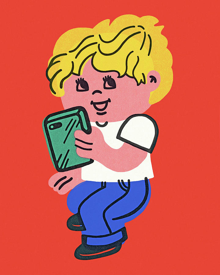 Device Drawing - Boy Holding a Cell Phone by CSA Images