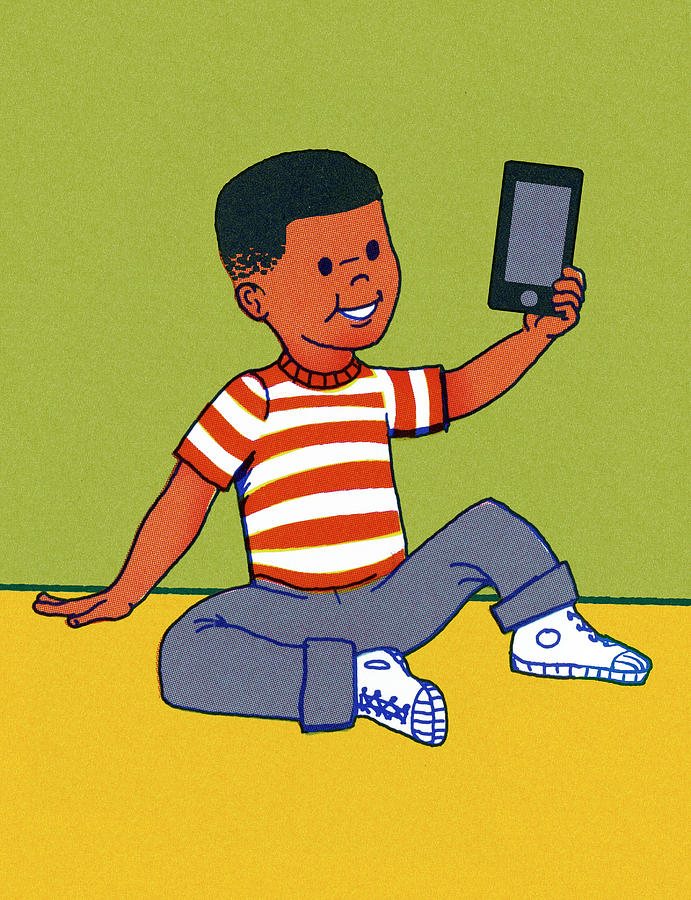 Device Drawing - Boy Holding a Mobile Phone by CSA Images