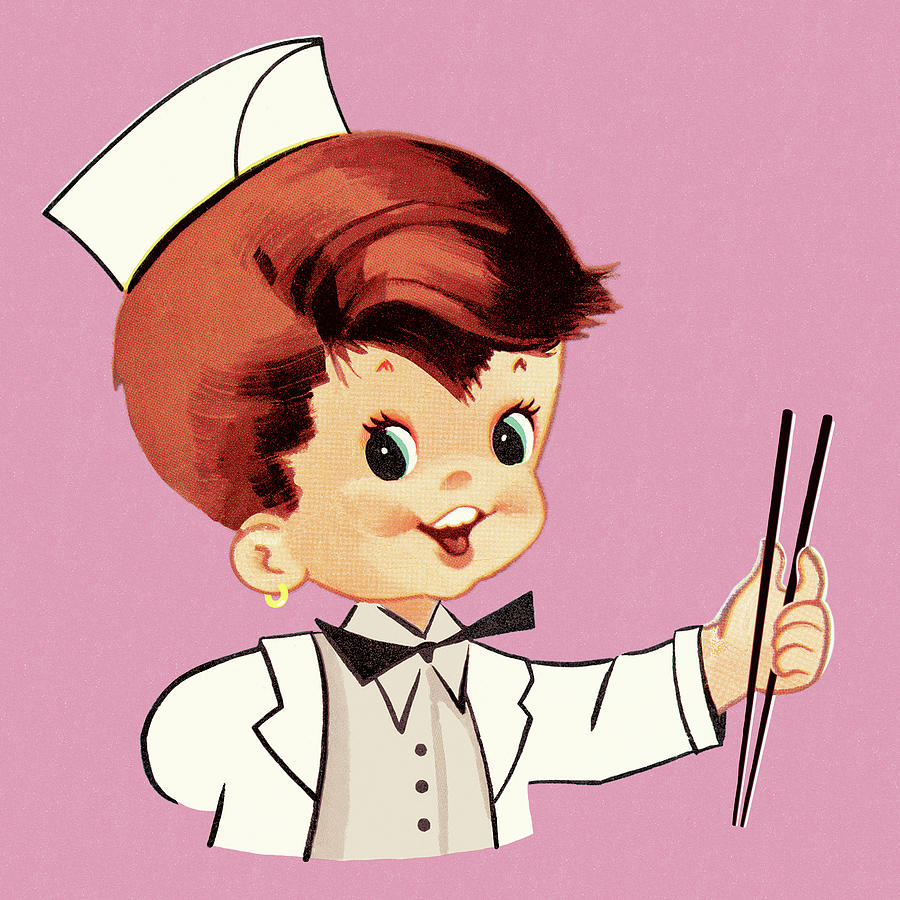 Vintage Drawing - Boy Holding Chopsticks by CSA Images