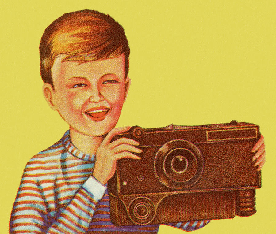 Vintage Drawing - Boy Holding Large Brown Camera by CSA Images