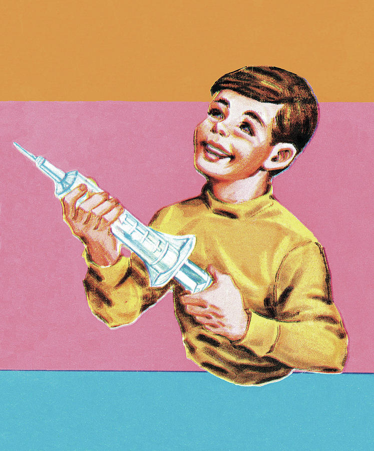 Vintage Drawing - Boy Holding Syringe by CSA Images
