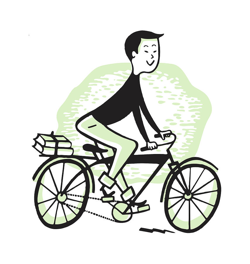 Sports Drawing - Boy on Bicycle with Books by CSA Images