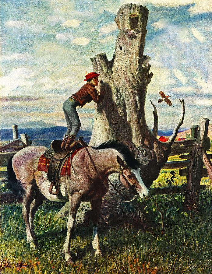 Boy On Horse Drawing by John Clymer