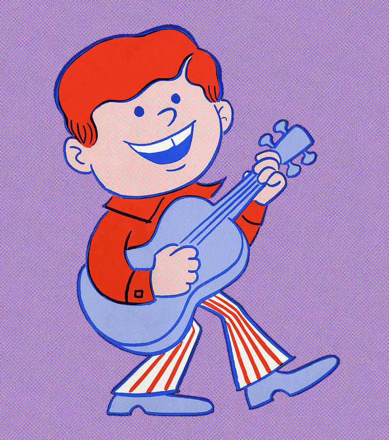 Music Drawing - Boy Playing Guitar by CSA Images