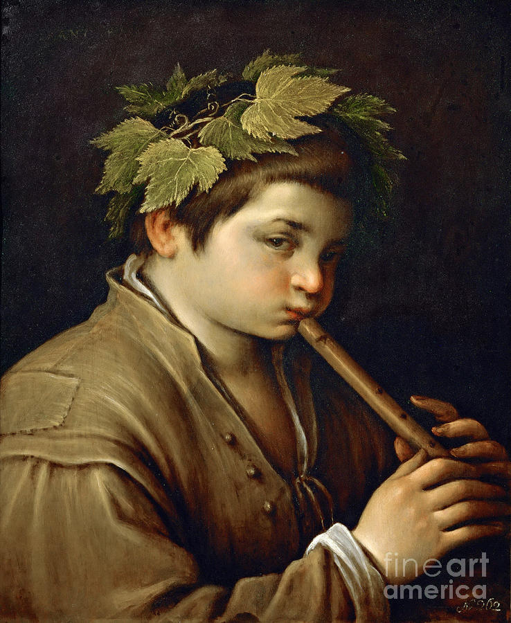 Boy Playing The Flute Drawing by Heritage Images