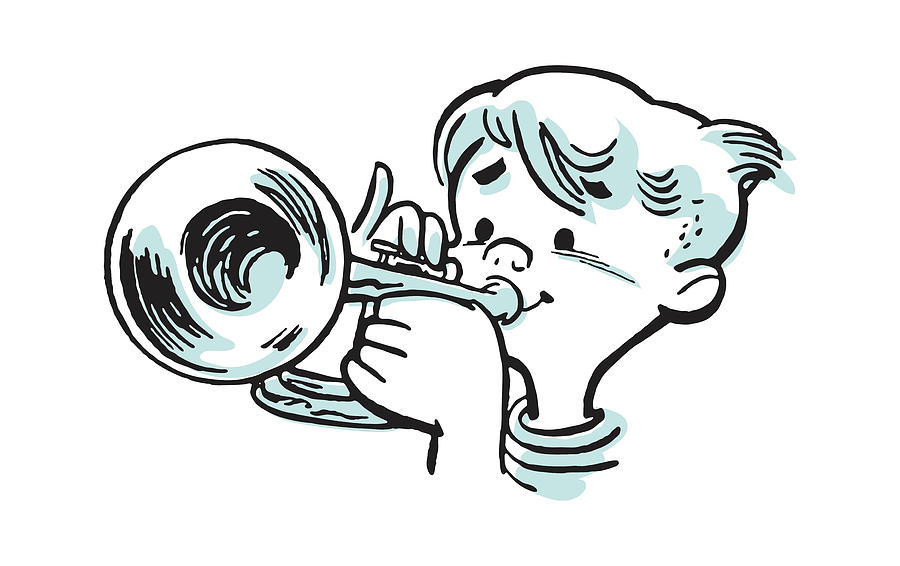 Music Drawing - Boy Playing Trumpet by CSA Images