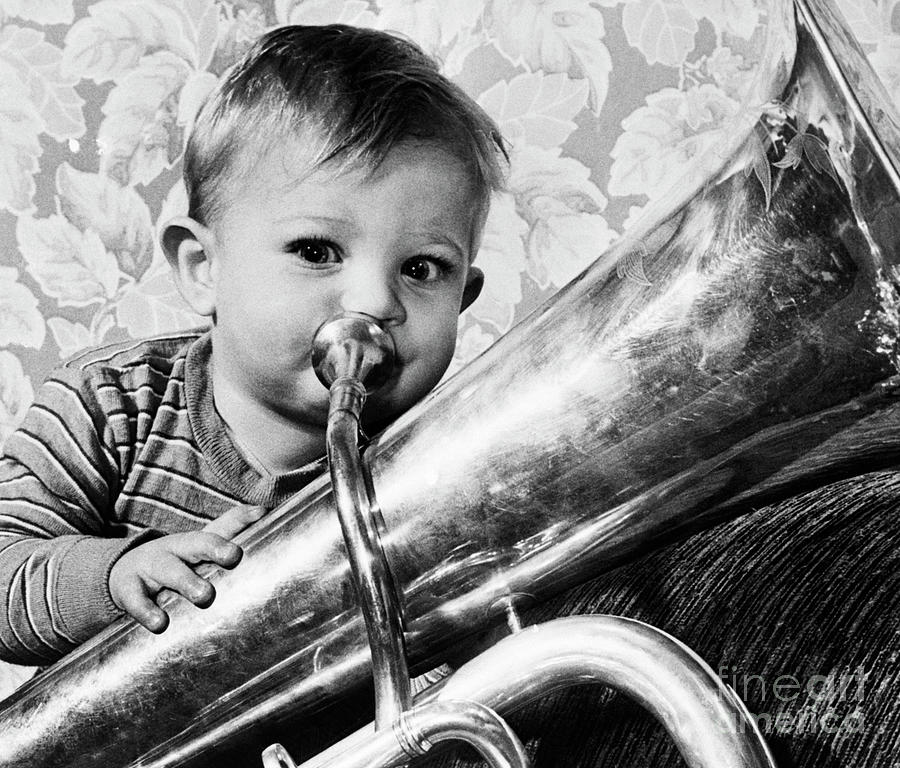 Boy Playing Tuba Photograph by Bettmann