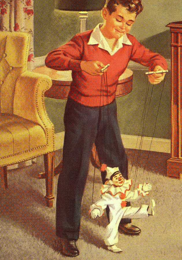 Vintage Drawing - Boy Playing with a Marionette by CSA Images