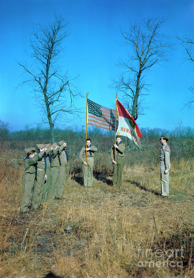 Boy Scouts Saluting During Ceremony Photograph by Bettmann