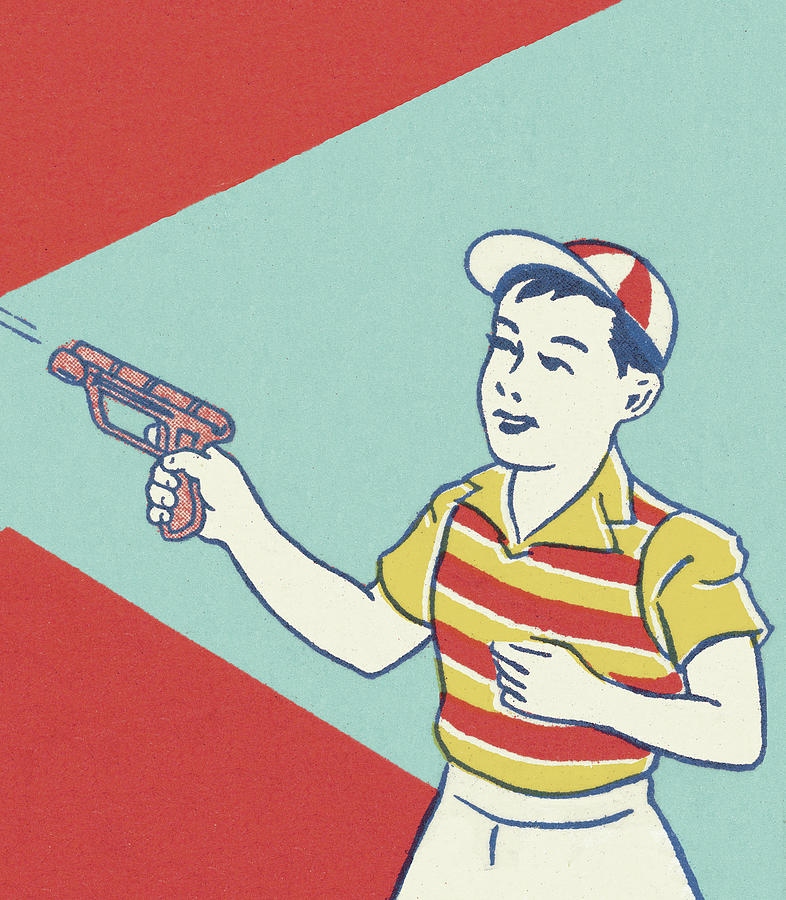 Vintage Drawing - Boy Shooting Gun by CSA Images