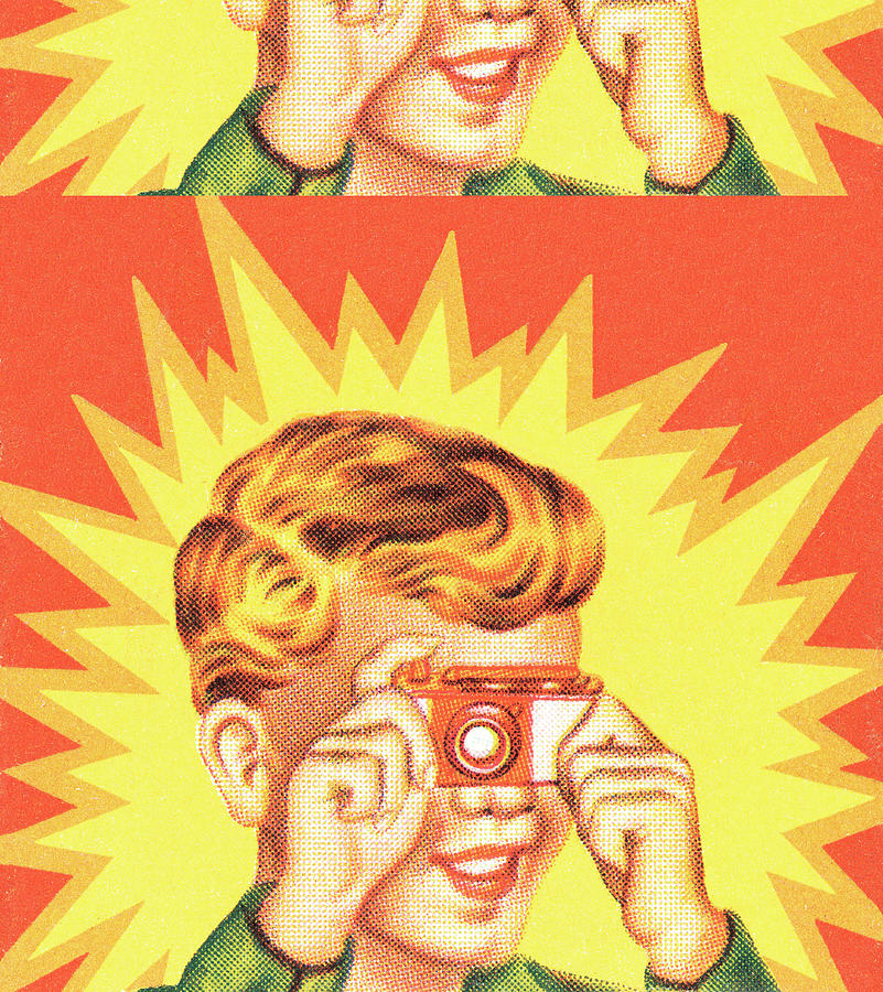 Vintage Drawing - Boy taking photograph pattern by CSA Images