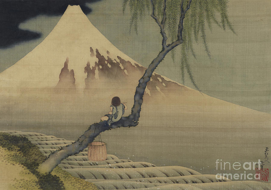 Hokusai Painting - Boy viewing Mount Fuji, 1839 by Hokusai