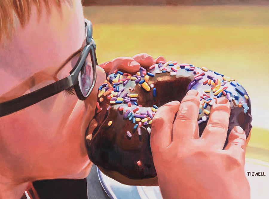 Boy vs. Doughnut Painting by Deborah Tidwell Artist