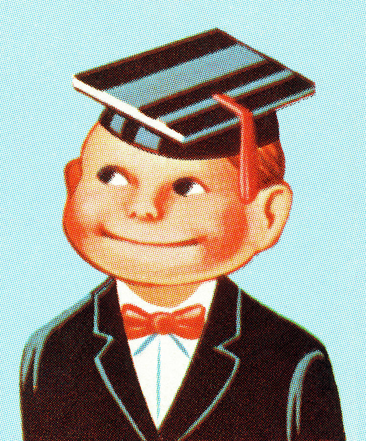 Vintage Drawing - Boy Wearing Mortarboard by CSA Images