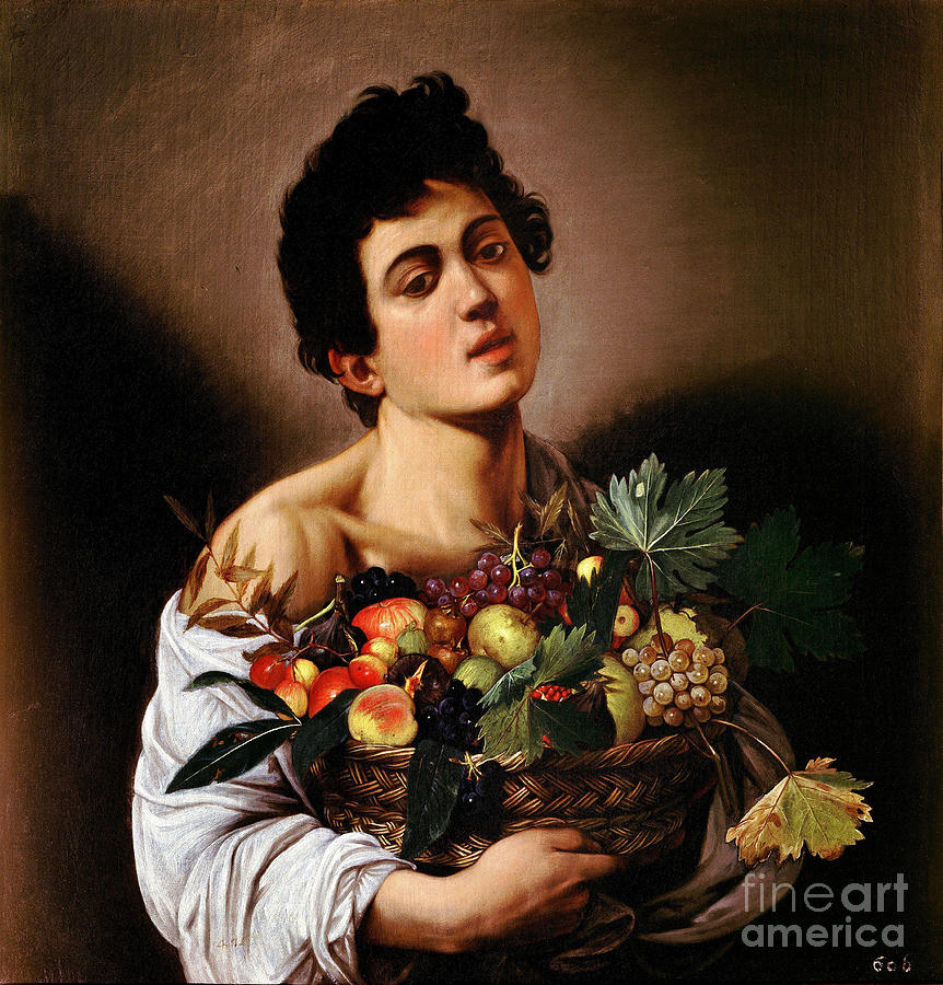 Boy With A Basket Of Fruit Drawing by Heritage Images