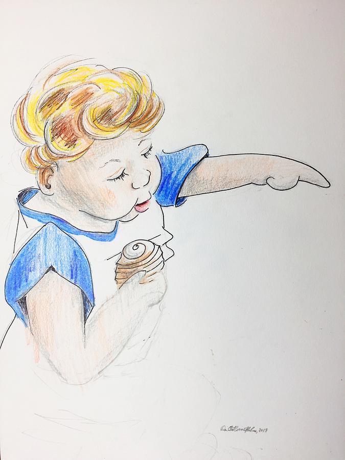 Beach Drawing - Boy With A Sea Shell by Danielle Rosaria