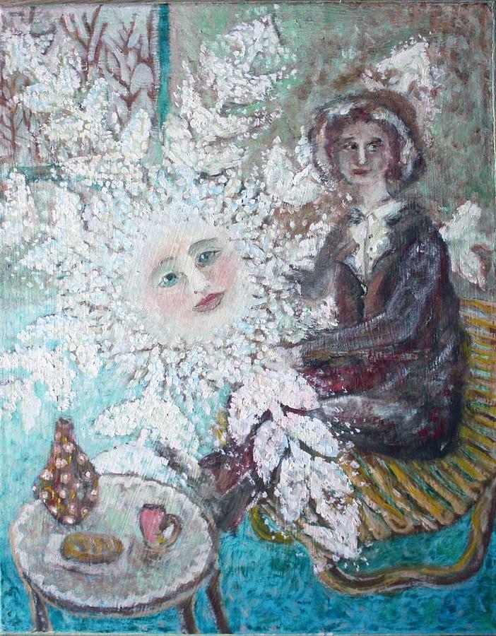 Boy with a snowflake Painting by Elzbieta Goszczycka