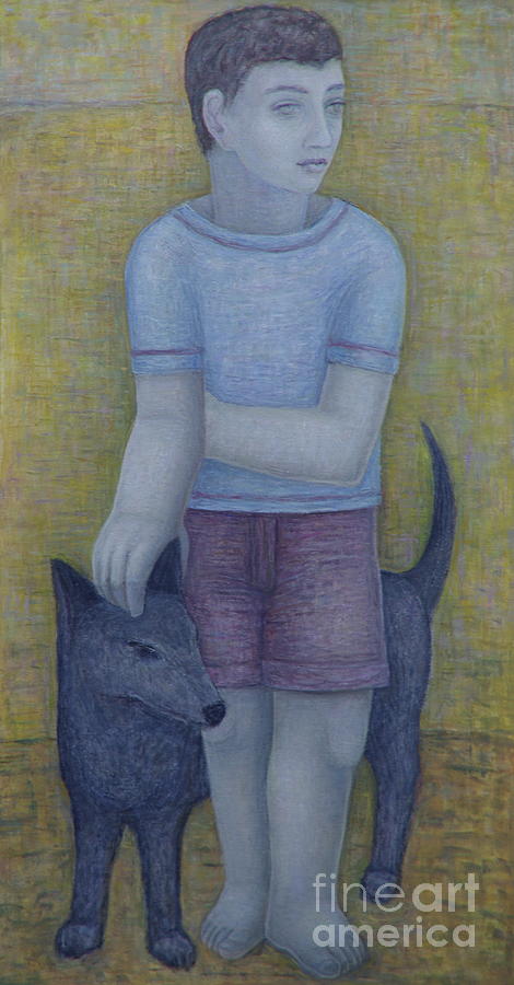 Boy With Dog, 2016 Painting by Ruth Addinall