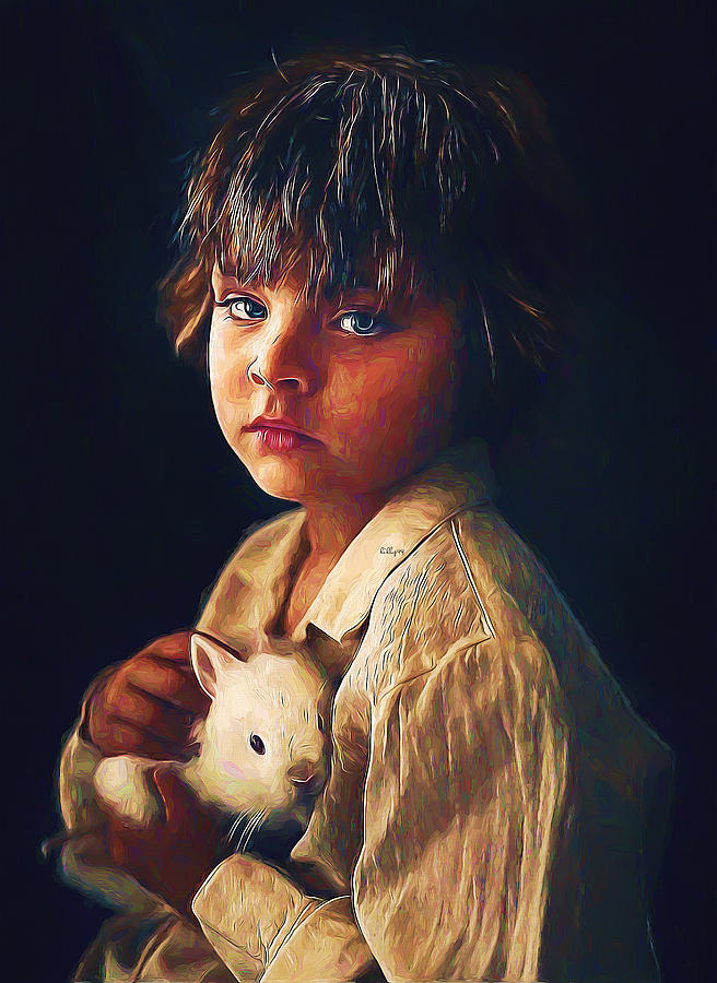 Boy with rabbit Painting by Nenad Vasic