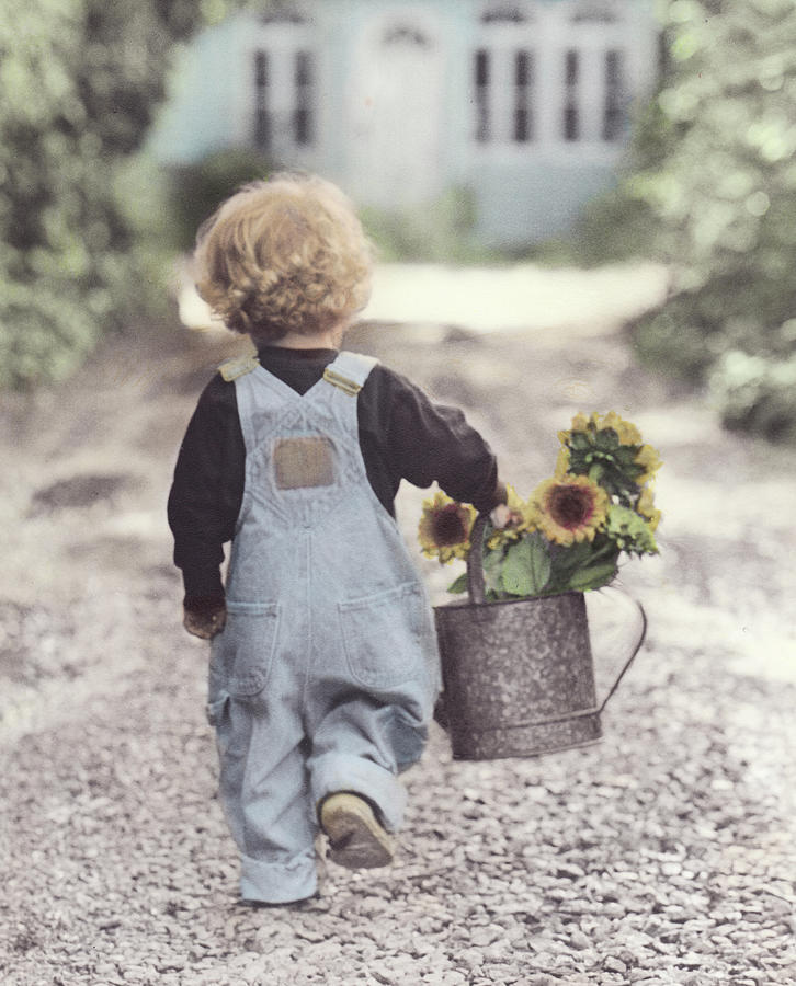 Sunflowers Photograph - Boy With Sunflowers by Gail Goodwin