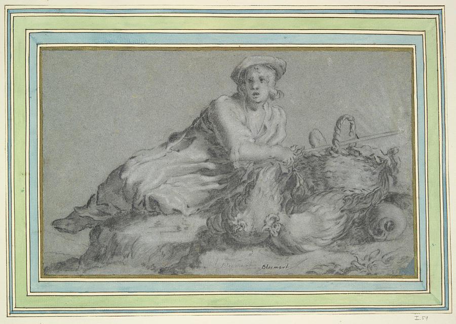 Boy With Two Hens And A Basket Drawing by After Abraham Bloemaert Boy With Two Hens And A Basket Drawing by After Abraham Bloemaert