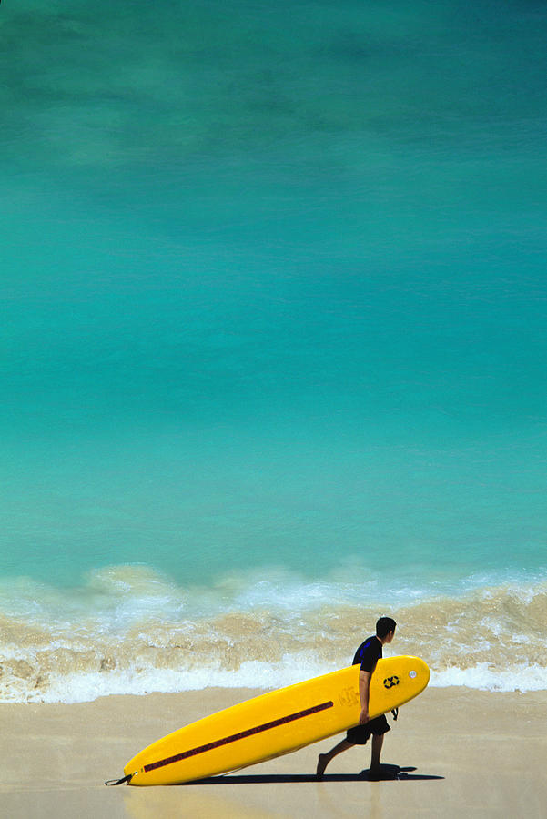 Boy With Yellow Surfboard At Waikiki Photograph by Ann Cecil Boy With Yellow Surfboard At Waikiki Photograph by Ann Cecil