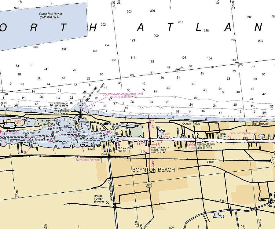 Boyntonbeach florida Nautical Chart _v6 Mixed Media by Sea Koast