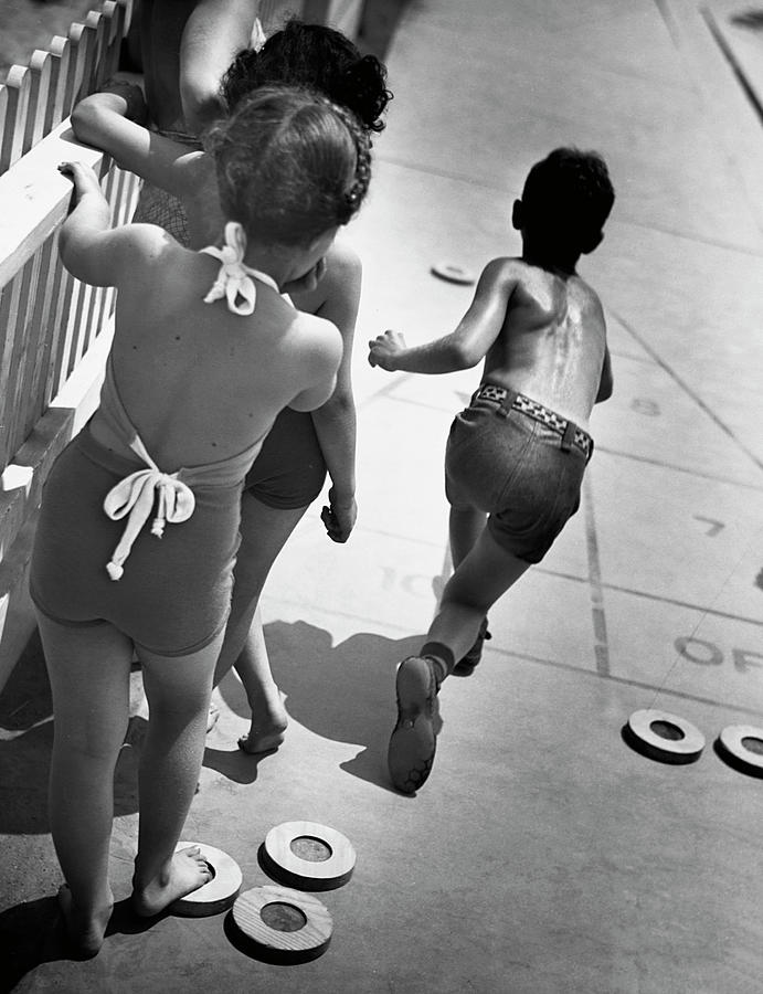 Boys & Girls Playing Shuffle Board Photograph by George Marks