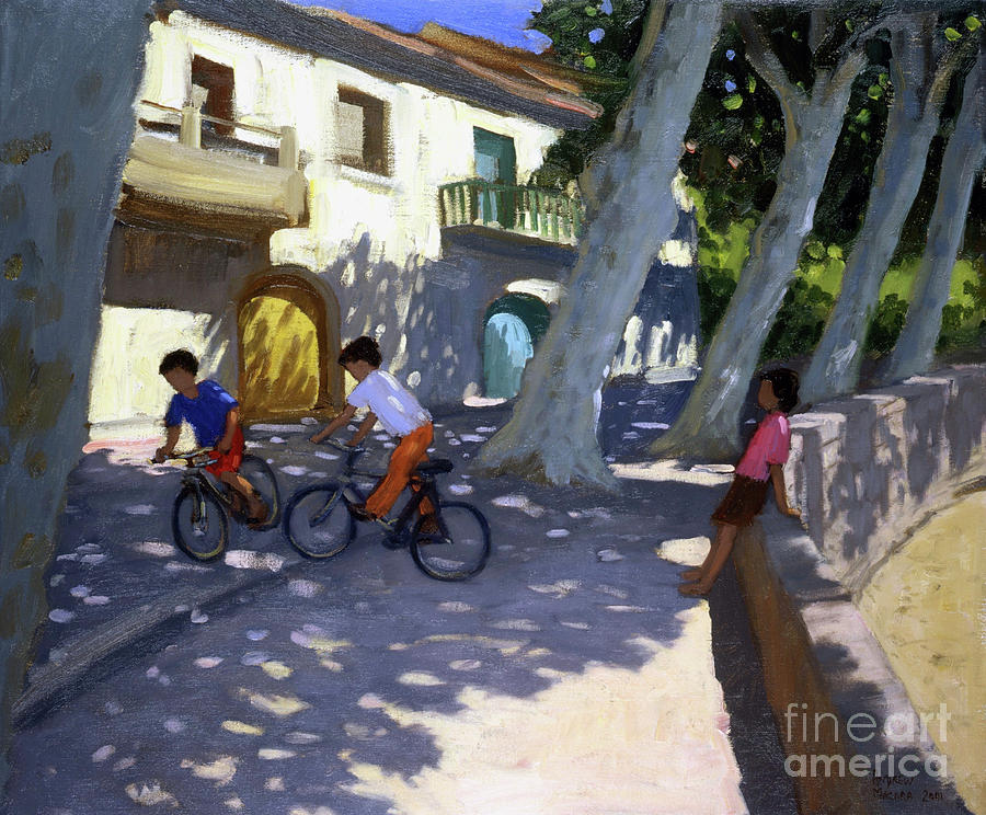 Boys and bikes, France Painting by Andrew Macara