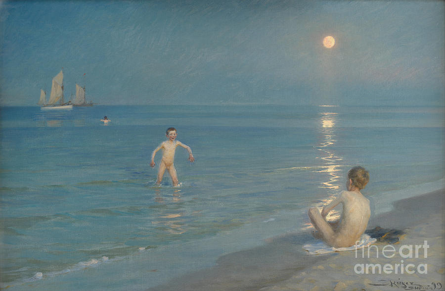 Boys Bathing At Skagen. Summer Evening Drawing by Heritage Images