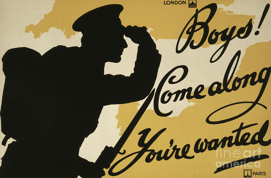 Boys  Come along, you are wanted, 1915  Painting by English School