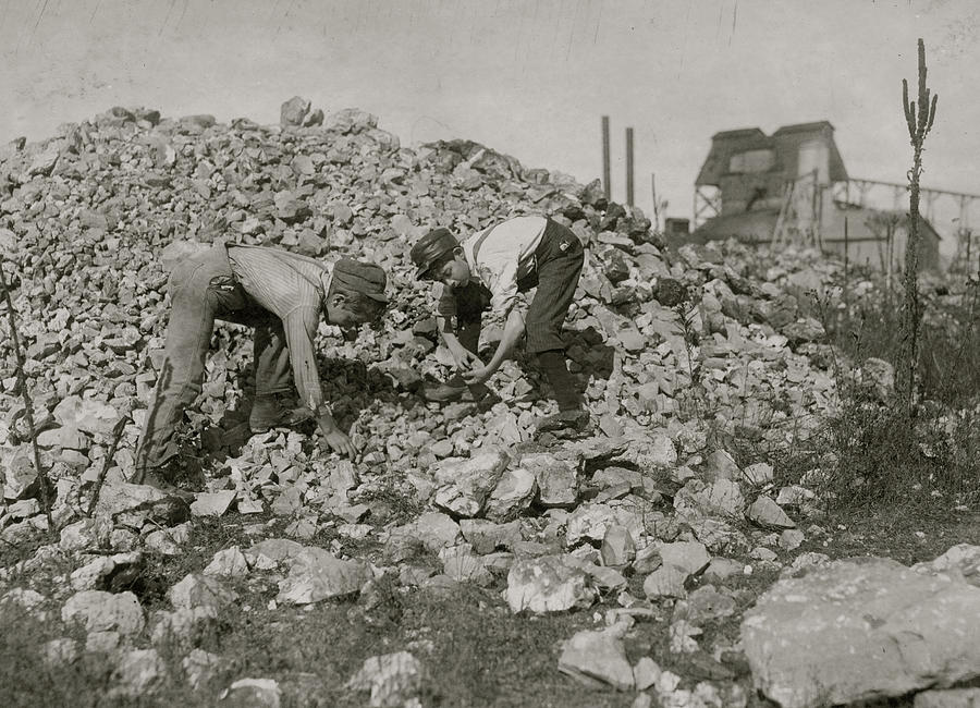 Child Painting - Boys cull waste from the zinc ore on the dumps. by Unknown