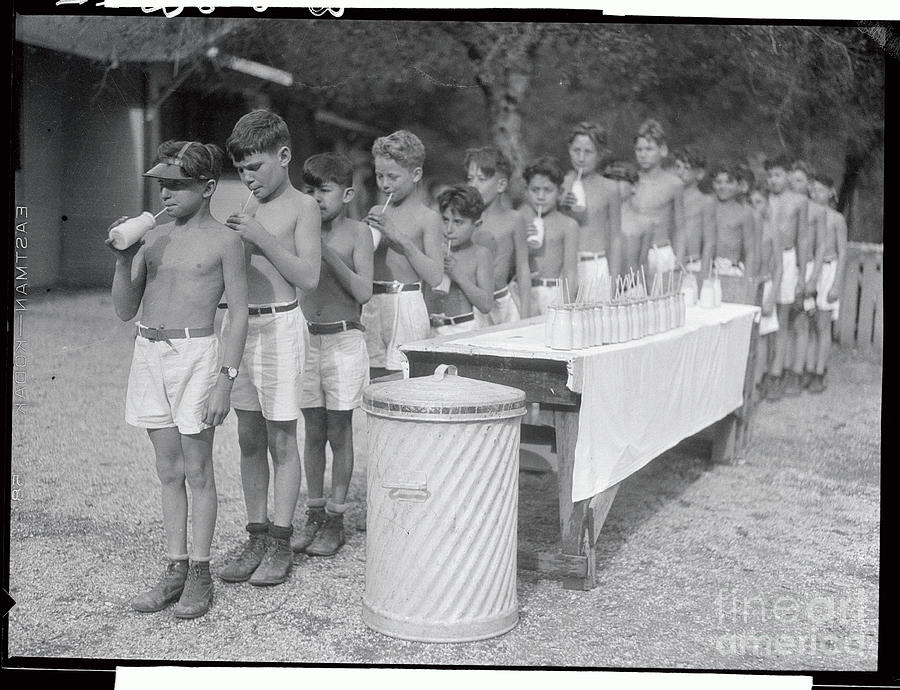 Boys Drinking Milk At Tuberculosis Camp Photograph by Bettmann
