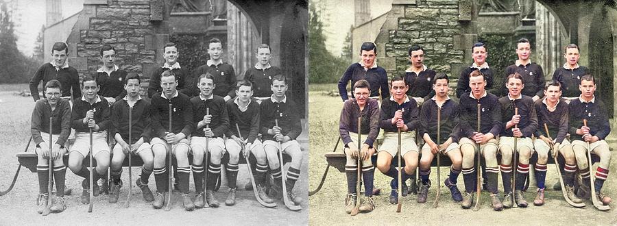 Boys Field Hockey Team  Unknown 1939 Colorized-image-comparison  Colorized By Ahmet Asar Painting