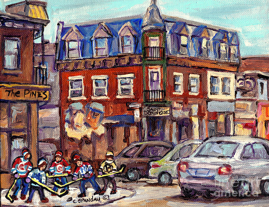  Boys Of St Dominique And Pine Avenue Hockey Art Montreal Plateau Winter Scenes C Spandau Quebec Painting by Carole Spandau