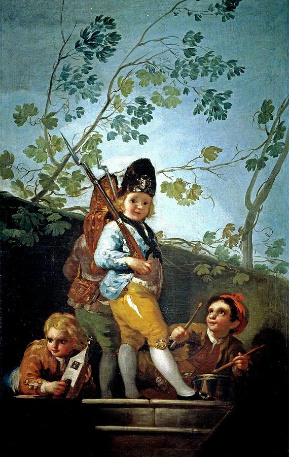 Boys playing at Soldiers, 1779, Spanish School, Oil on canvas, ... Painting by Francisco de Goya -1746-1828-