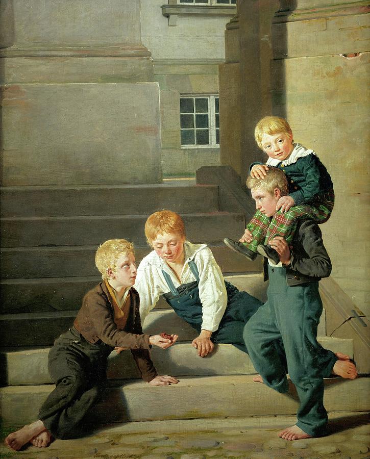 Boys playing dice in front of Christiansborg palace in Copenhagen. Painting by Constantin Hansen Boys playing dice in front of Christiansborg palace in Copenhagen. Painting by Constantin Hansen