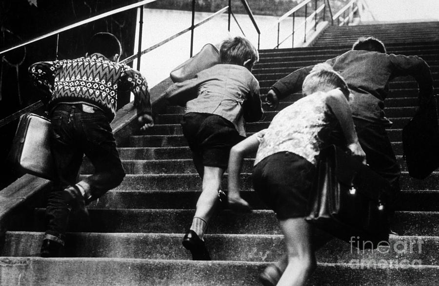 Boys Running Up Stairs Photograph by European School