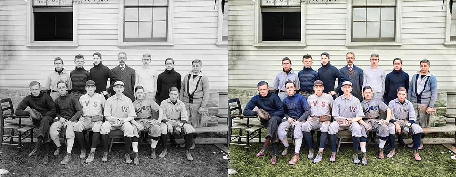 Boys School Baseball  1906, Harris  Ewing Colorized-image-comparison  Colorized By Ahmet Asar Painting
