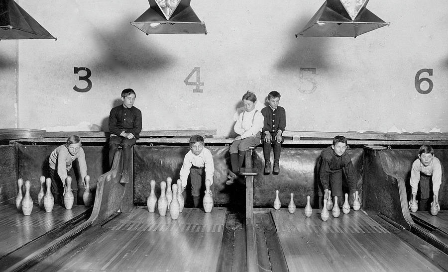 Boys working in Arcade Bowling Alley, Trenton, N.J. Painting by 