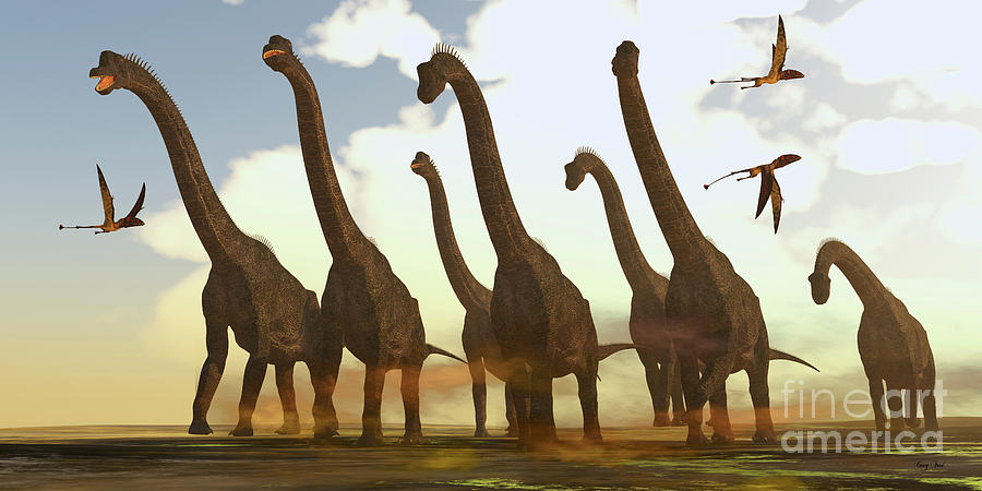 Brachiosaurus Dinosaurs on Trek Digital Art by Corey Ford