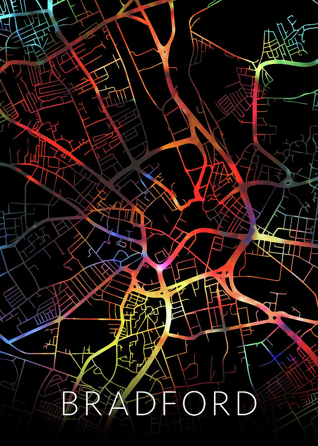 City Mixed Media - Bradford United Kingdom England City Street Map Watercolor Dark Mode by Design Turnpike