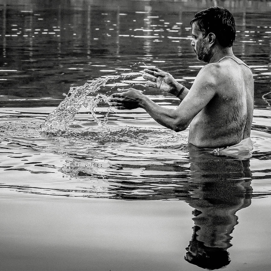 Still Life Photograph - Brahmin Taking Bath by Niladri Ssv Bhattar