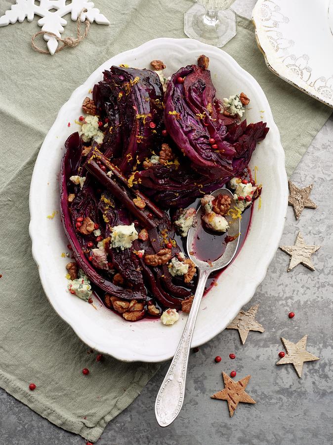 Braised Red Cabbage With A Spoon For Christmas Photograph by Dan Jones