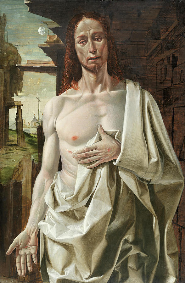 Bramantino -Milan -?- ca. 1465-Milan 1530-. The Risen Christ -ca. 1490-. Mixed media on panel. 10... Painting by Bramantino -c 1450-1536-