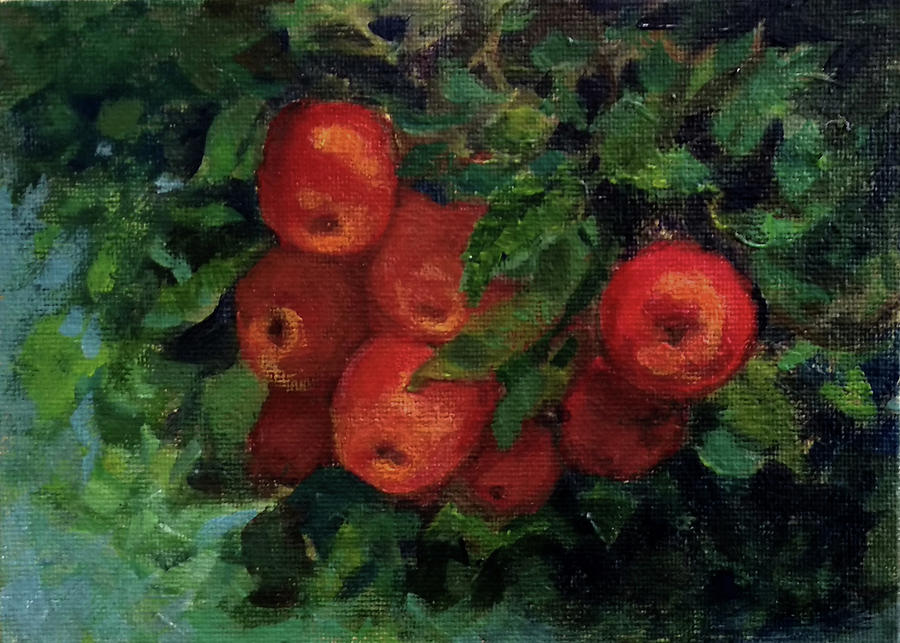 Branch of apples Painting by Asha Sudhaker Shenoy