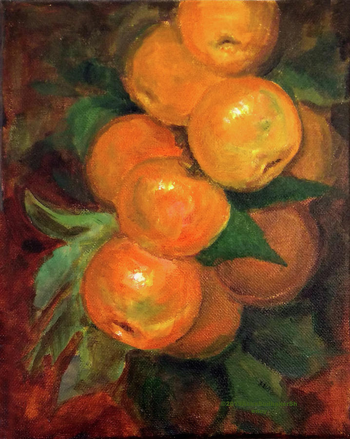 Branch of clementines Painting by Asha Sudhaker Shenoy