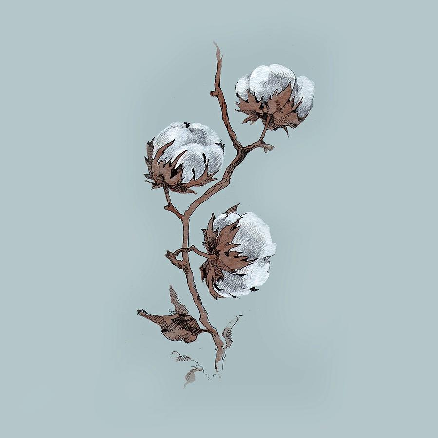 Branch of Fluffy Cotton Painting by Ina Petrashkevich